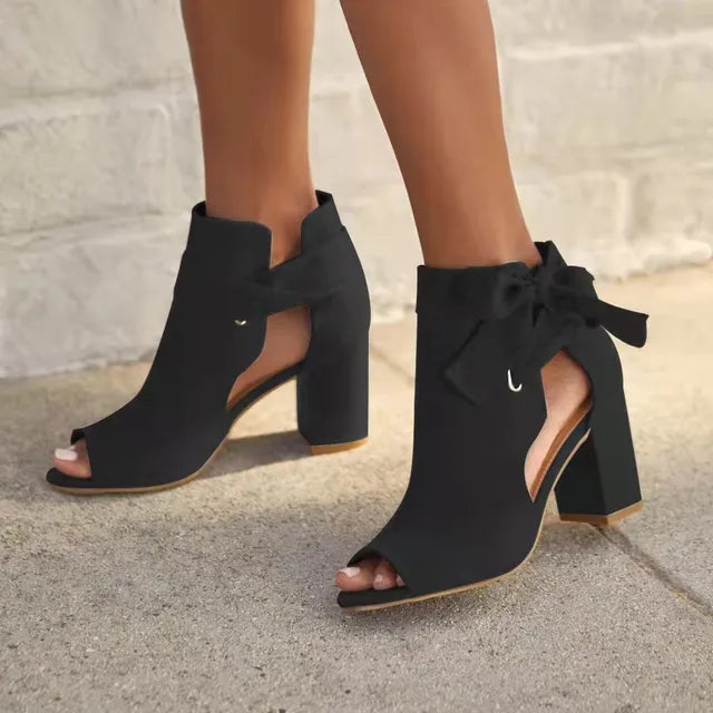 Kvinnors Peep Toe Stövlar med Slips Detalj och Klack