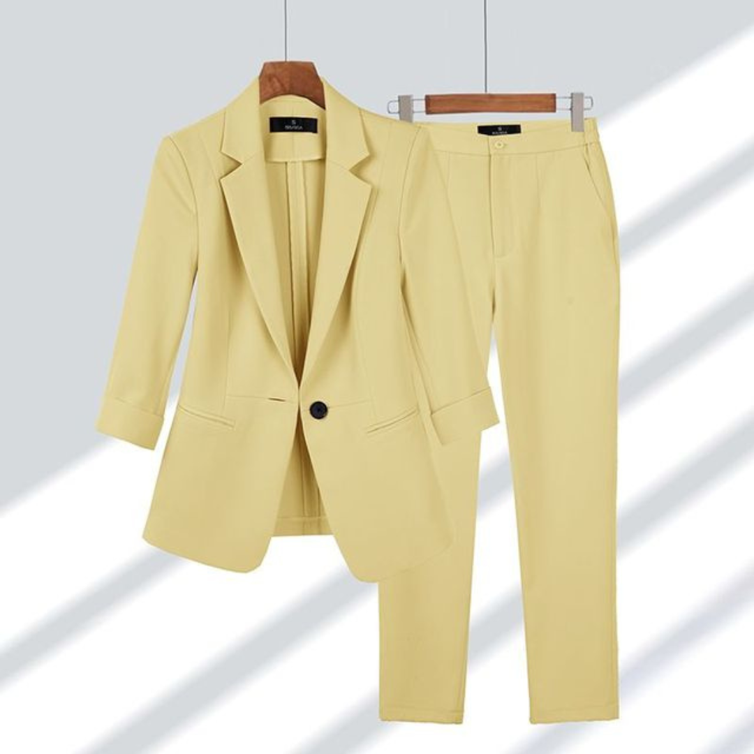 Kvinnors Slim Fit Blazer och Byx Set – Skräddarsydd Kontorsdräkt för Affärs- och Smart Evenemang