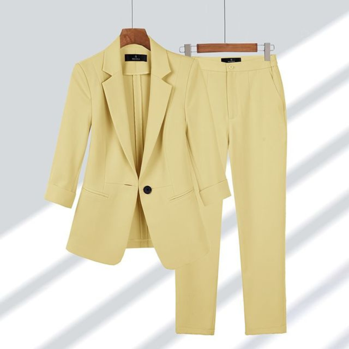 Kvinnors Slim Fit Blazer och Byx Set – Skräddarsydd Kontorsdräkt för Affärs- och Smart Evenemang
