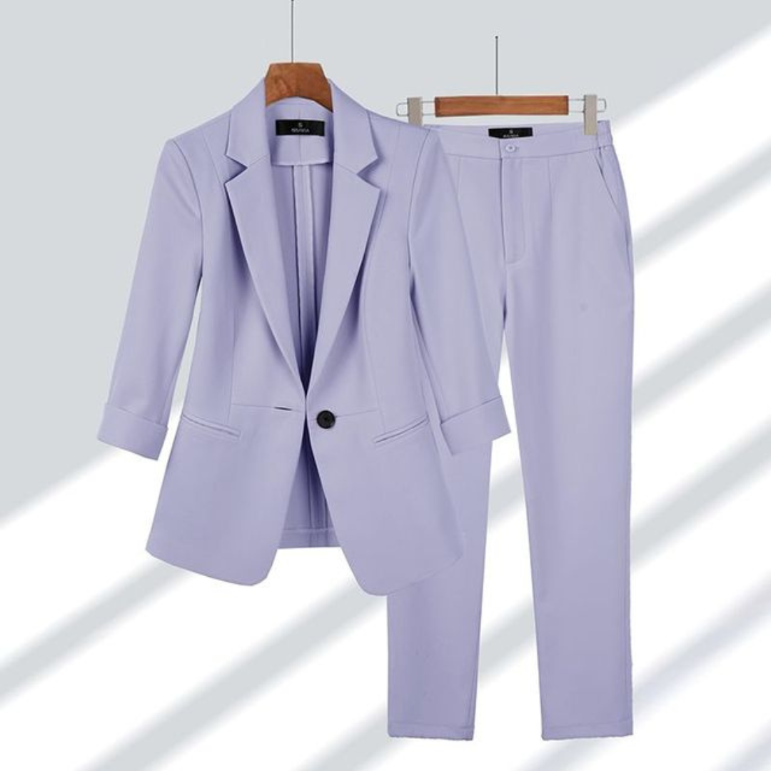 Kvinnors Slim Fit Blazer och Byx Set – Skräddarsydd Kontorsdräkt för Affärs- och Smart Evenemang