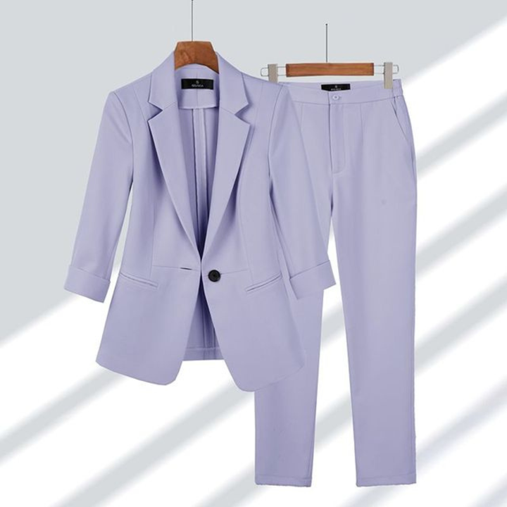 Kvinnors Slim Fit Blazer och Byx Set – Skräddarsydd Kontorsdräkt för Affärs- och Smart Evenemang