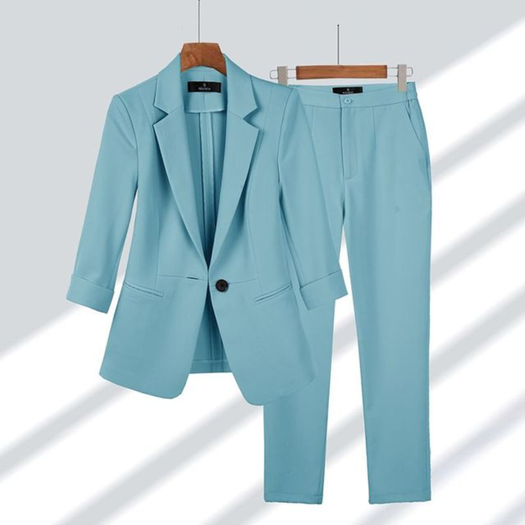 Kvinnors Slim Fit Blazer och Byx Set – Skräddarsydd Kontorsdräkt för Affärs- och Smart Evenemang
